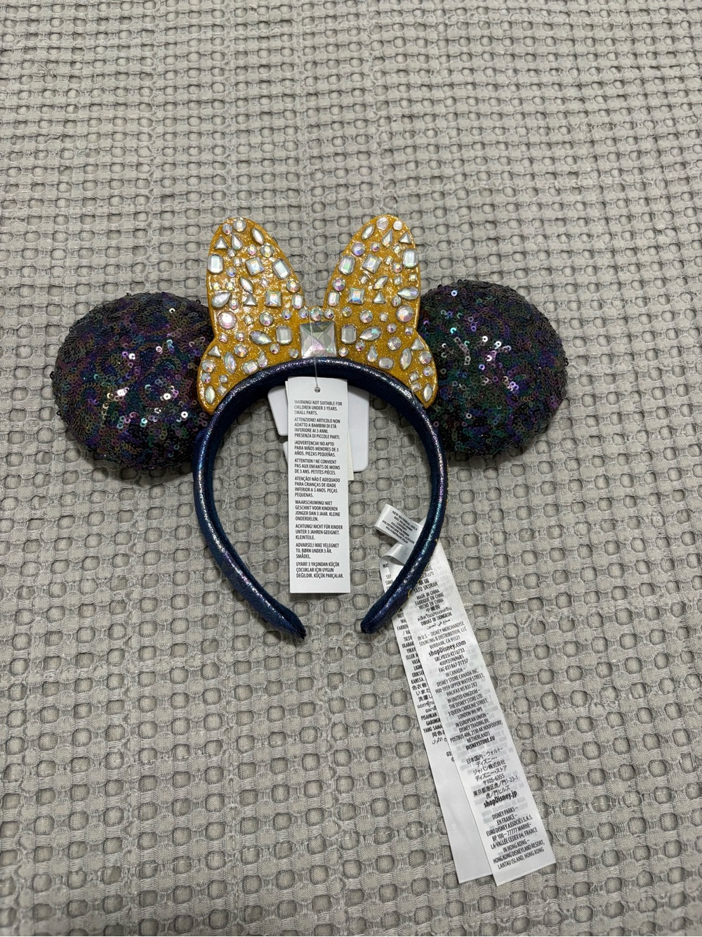 Disney Kids Sequin Ear Headband with Gold Jeweled Bow - Navy